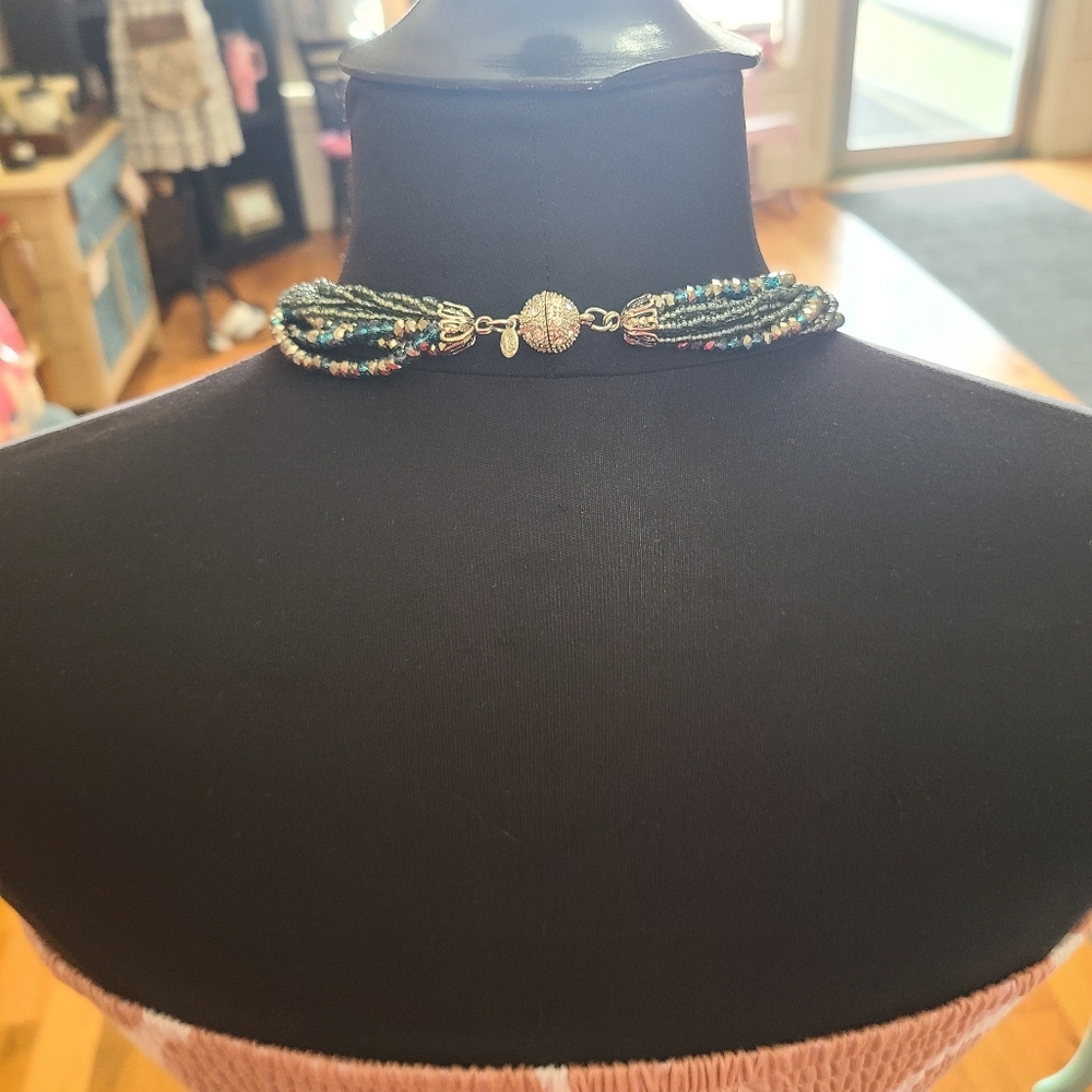 Premier Designs Teal and Silver Multi-Strand Beaded Necklace & Bracelet Set - Picture 3 of 5